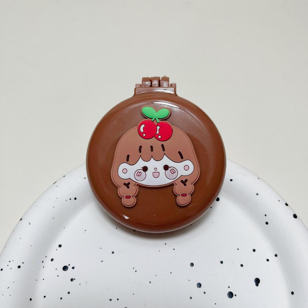 Cute Cartoon Foldable Airbag Comb with Mirror - Portable for Children, Cream Wind Design