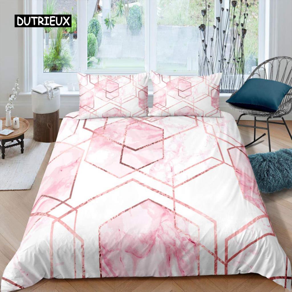Red Glowing Polygonal Grid Pattern Bedding Set, 135×200 Duvet Cover Set With Pillowcase, 260×220 Quilt CoverBlack Blanket Cover