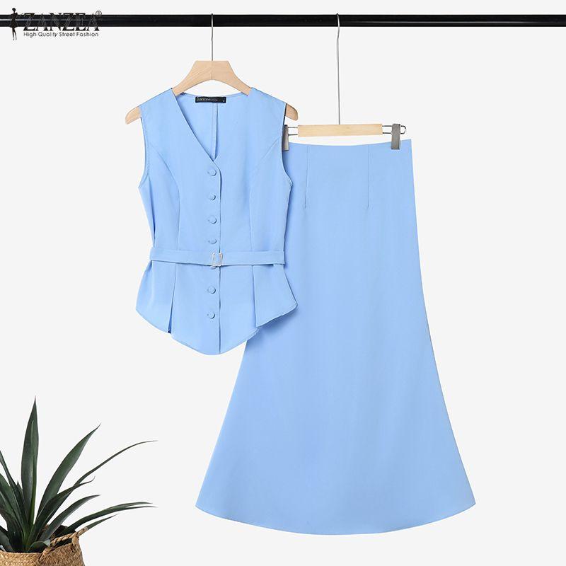 ZANZEA Women Sleeveless Vest Tops and Fishtail Skirts Casual Two Piece Suit Sets