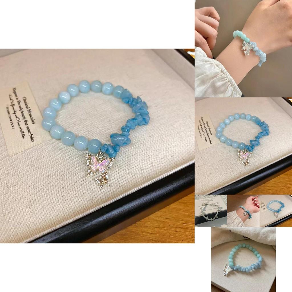 Sweet And Fresh Blue Butterfly Bracelet For Women Delicate Beaded Wrist Accessory