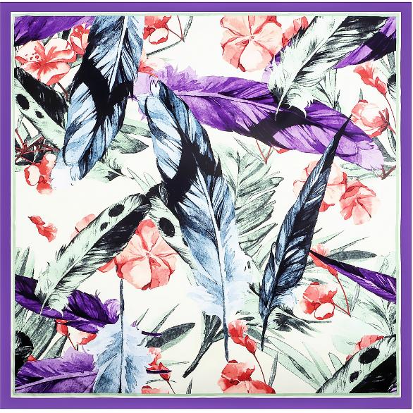 Autumn Feather Painting Women Twill Silk Scarf Large Square Shawl 130Cm Pashmina Oversize Scarves Lady Gifts