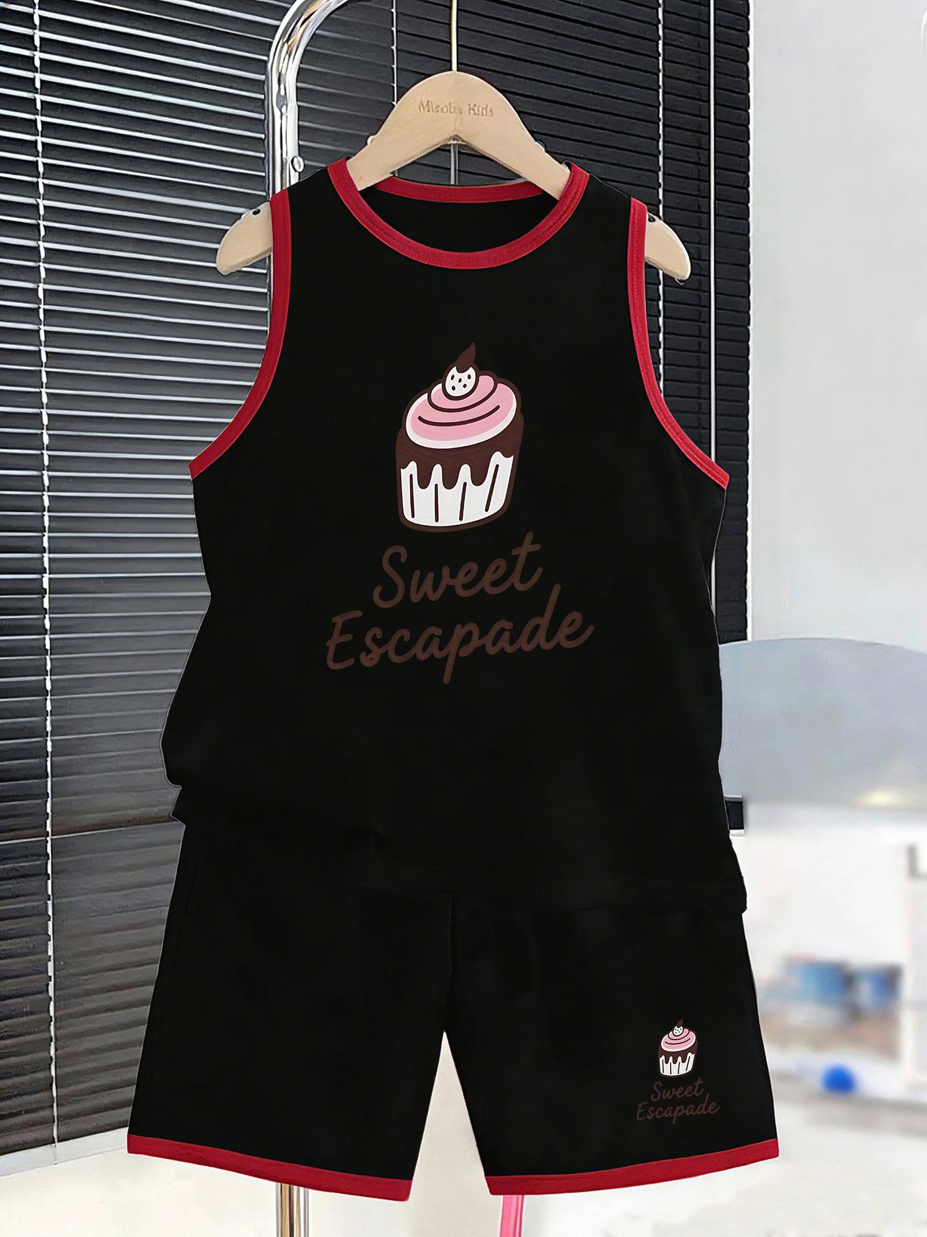 

Boys’ cupcake theme set. Sweet prints, soft fabric, loose fit for cute daily & school summer wear. 2-3Y чёрный