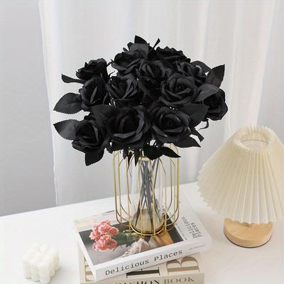 10 elegante schwarze Rosen, künstliche Blumen für DIY-Partys, Hochzeiten und Heimdekorationen – realistisches Aussehen und lang anhaltende Schönheit