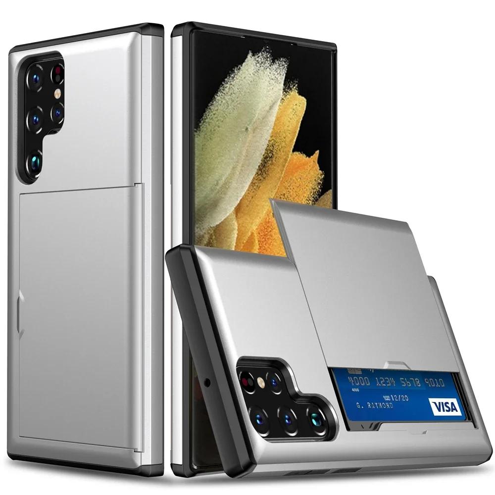 For Samsung Galaxy S25 S24 Ultra S23 S21 S20 FE S22 Plus A55 Case Slide Armor Wallet Card Slot Cover for Galaxy Note 20 Ultra