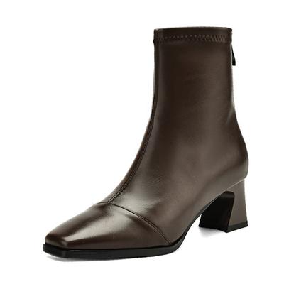 Microfiber Vintage Autumn Winter Shoes Big Size Modern Boots Med Heels Square Toe Keep Warm Size 43 Ankle Boots