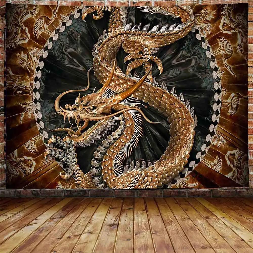 Drachenkunst Wandteppich Chinesische Mythologie Legende Wandteppich Fantasy Drachen Wandteppich Wandbehang für Schlafzimmer Wohnzimmer Heimdekoration