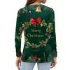 Women's Fashion Casual V-Neck Long Sleeve Decorative Button Christmas Print Top