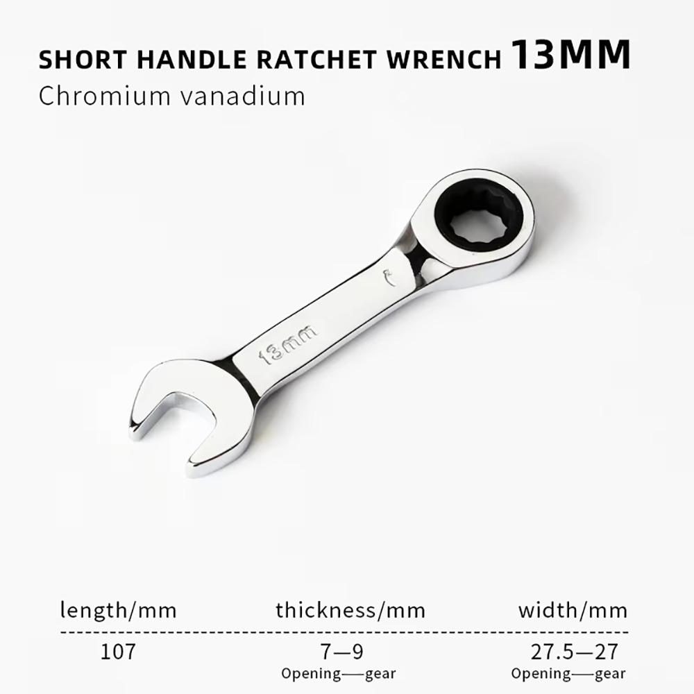 1Pcs 72 Teeth Ratchet Socket Spanner 6-19mm Nut Repair Tool Durable Stubby Single Wrench