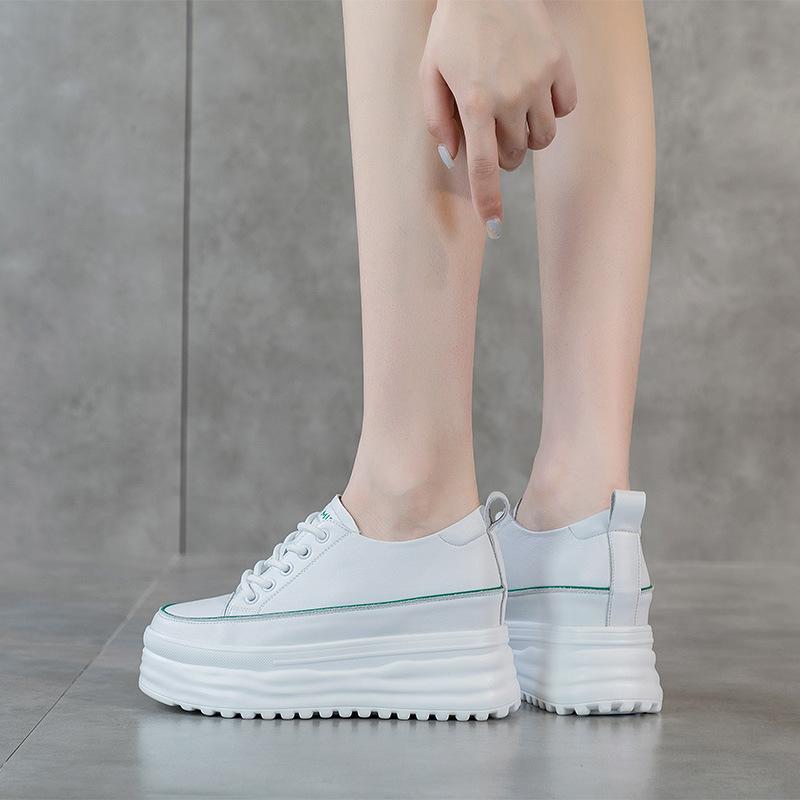 Leather little white shoes women's autumn waterproof women's shoes new thick-soled muffin shoes inner height increase casual single shoes women