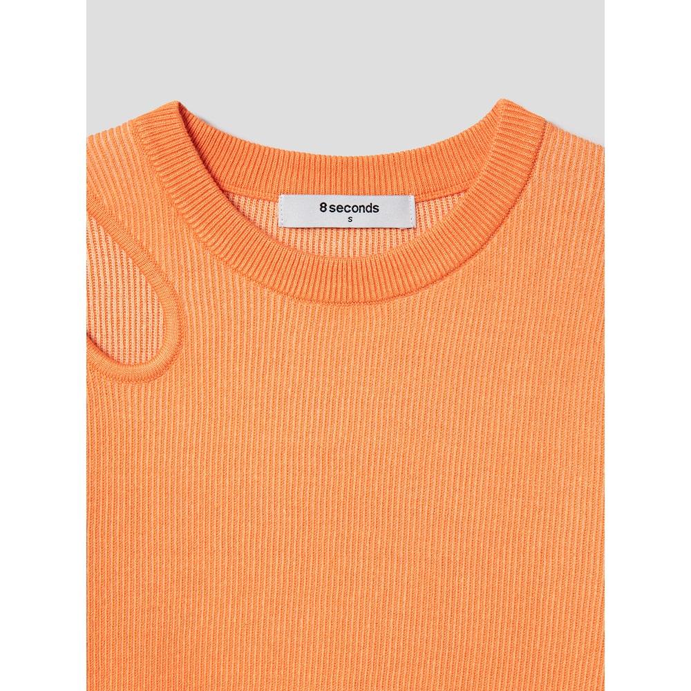 8SECONDS Off-Shoulder Ribbed Knit Orange