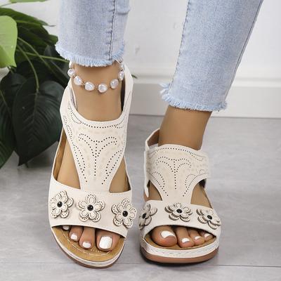 Zapatos de Verano de Flores Retro Sandalias de Cuña Moda Calado Punta Abierta Sandalias de Plataforma Mujer Casual Cómodos Zapatos de Playa