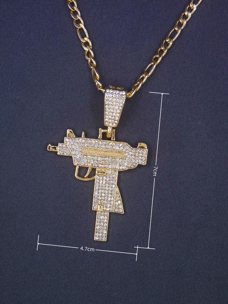 Men's Hip Hop 14K Gold Plated AK Gun Pendant Necklace Rhinestones Daily Party Wear Fashion Zircon Accessory