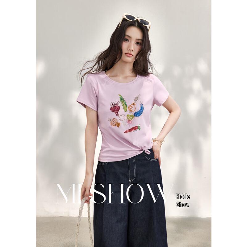 Women s Hand-Painted Fruit Print Loose Round Neck Short Sleeve T-Shirt M