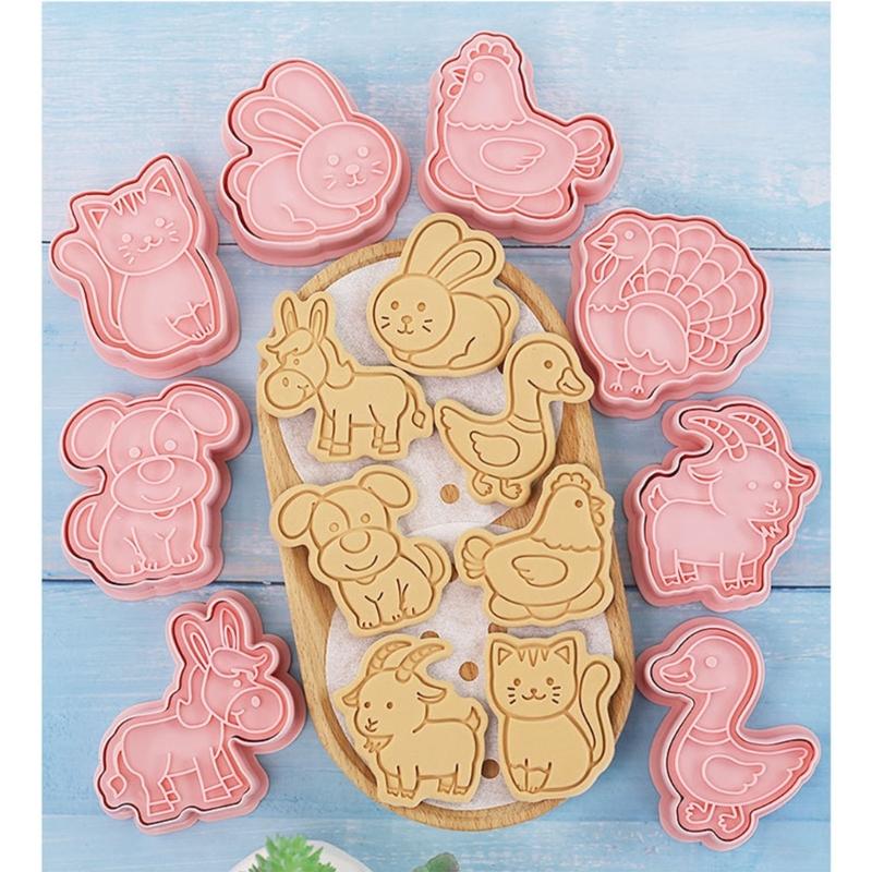 8Pcs/Set DIY Cartoon Animals Biscuit Molds Cookie Cutters Biscuit Molds Plastic Cookie Stamps Cookie Decorating Tools
