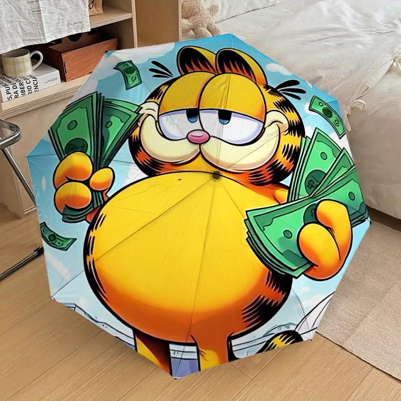 1pc Garfield Automatic Cute Umbrella | Portable Foldable 8-Rib Manual Open, Cute Halloween & Christmas Gift for Outdoor, Casual Accessory, Durable Can