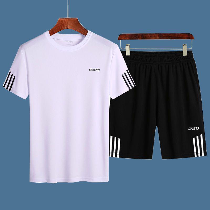 

Мужской спортивный комплект из быстросохнущей ледяной шелковой футболки и шорт, больших размеров, коллекция 2024 5XL (for 90 kg)