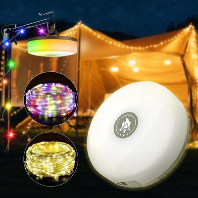 Lumină pentru camping, reîncărcabilă prin USB, șir de lumină de 10 metri, pentru cort, pentru exterior, lumină pentru atmosferă, cu energie solară