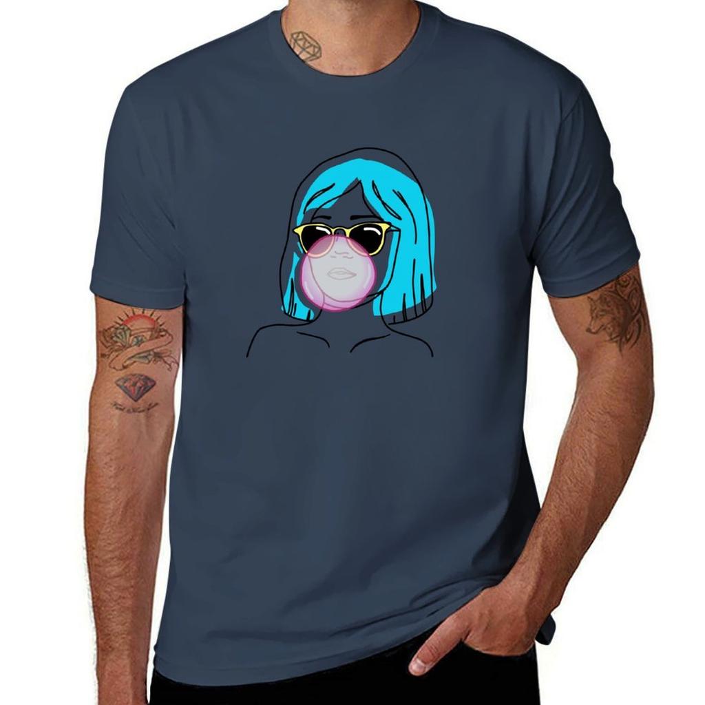 A Girl With Blue Hair And Glasses Inflates A Bubble Of Gum Tshirt Festive Simple Tshirt
