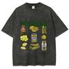 Neutral Summer Retro Washed T-shirt Cartoon Printed Short Sleeved Retro T-shirt Fashionable Round Neck T-shirt