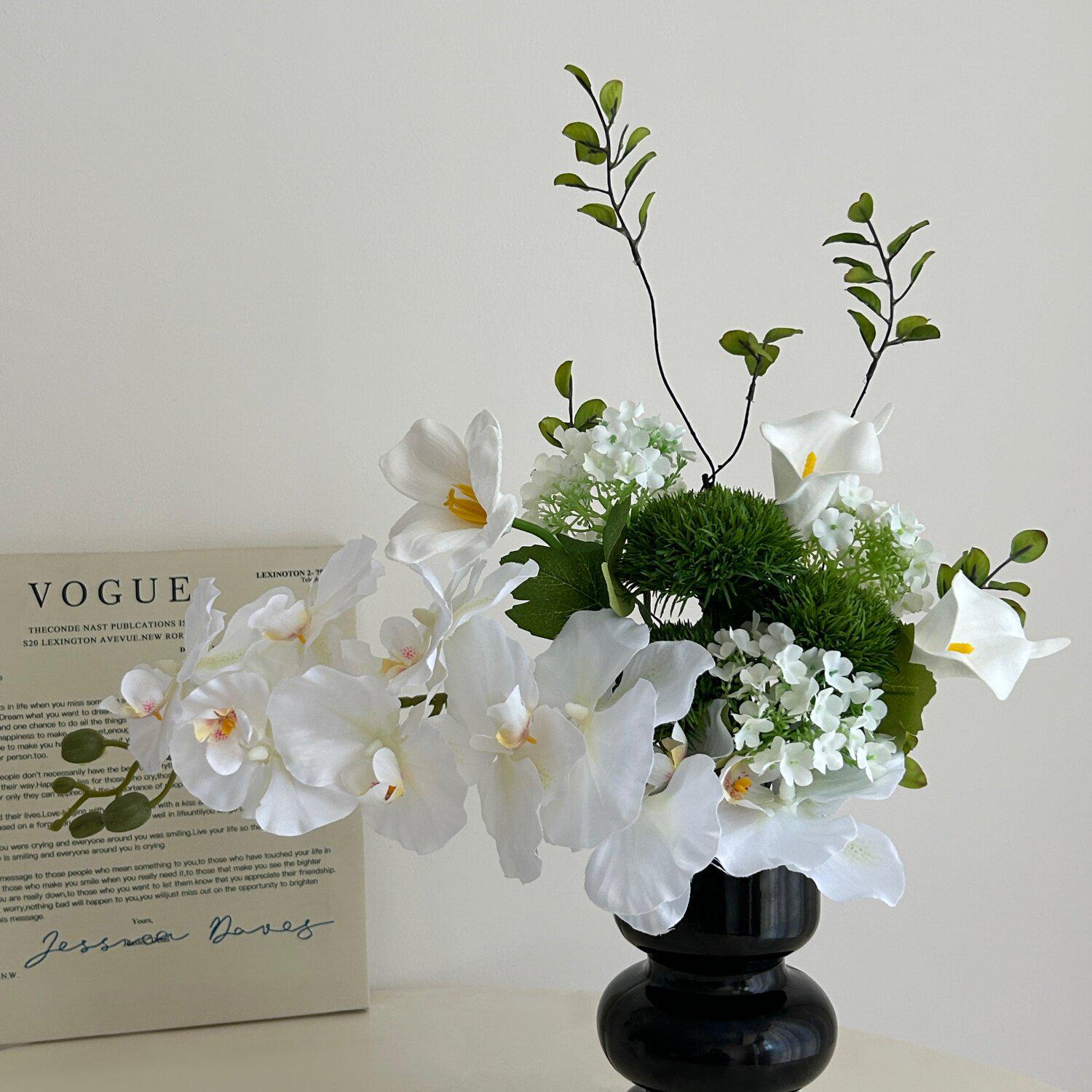 

Elegant Wind Butterfly Orchid & Hydrangea Faux Flower Bouquet in Glass Vase for High-End Decor