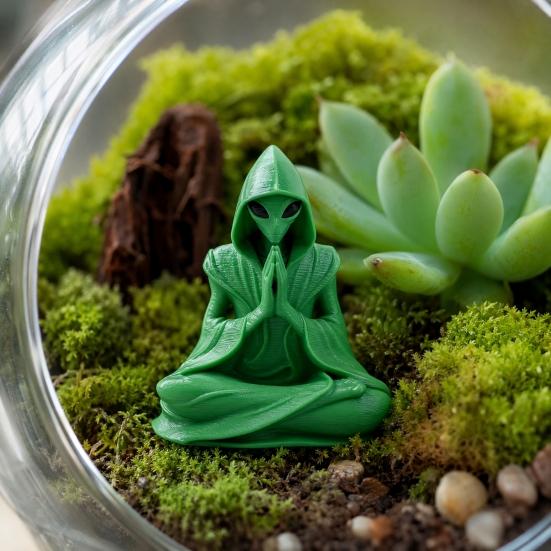 3D Printed Alien Meditation Statue, Zen Desk Decor Ornament, Cute Extraterrestrial Figurine for Home Office, Sci Fi Gift