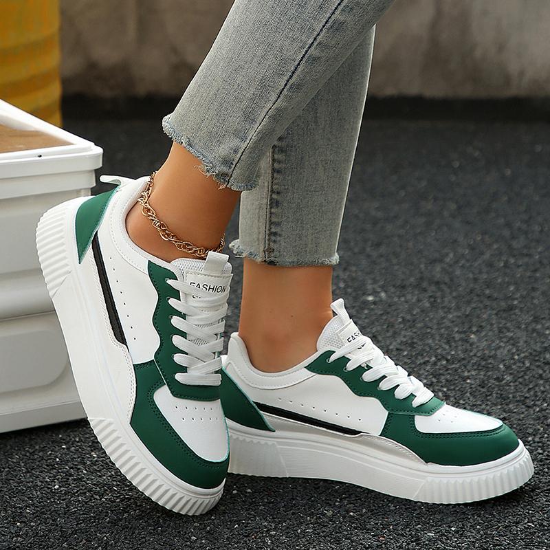 Mode Damen Sneaker Frühling Herbst Übergröße Weißer Sneaker Damen Leder Plateau Vulkanisierte Schuhe Frau Komfort Schnürschuhe Flache Sneaker