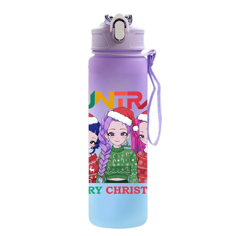 750Ml Water Bottle Christmas K-Pop Demon Hunters Printed Large Capacity Drinking Cup Portable Outdoor Sports Water Cup Children Kid Gift