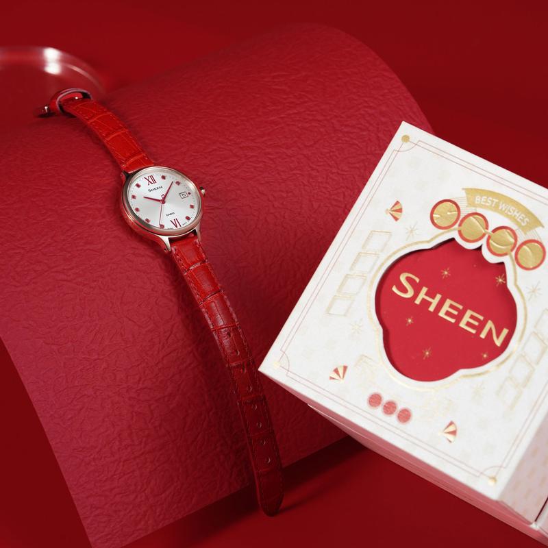 Casio SHEEN Watch Limited Gift, Simple Waterproof, Quartz Movement, Leather Strap, Japanese and Korean Watch, Women's Watch, Silver SHE-4553CGL-7AUPR
