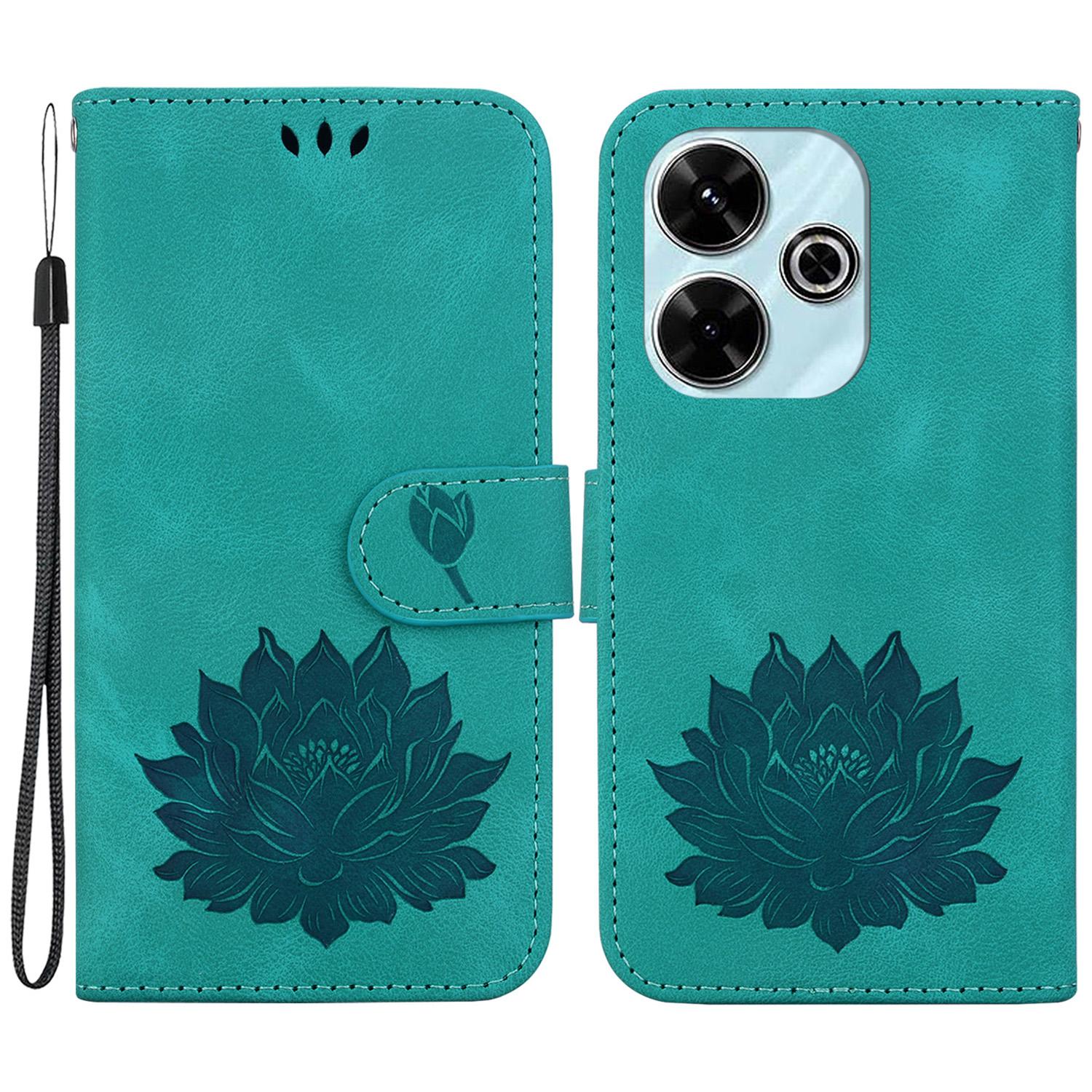 

For Xiaomi Redmi 13 5G/13 4G/Poco M6 4G Phone Case Lotus Imprint Leather Flip Wallet Cover Green