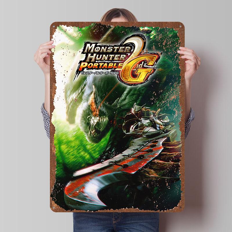 MMonster Hunter Tinplate Posters Custom Wall Art Vintage Metal Signs Retro Tin Plaque for Gaming Decoration Room Bar Accessories