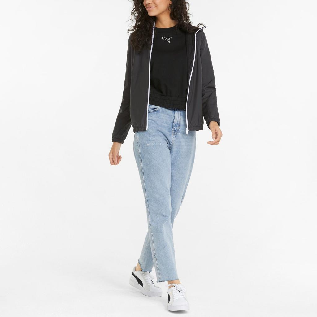 Puma Essentials Solid Windbreaker Jacket With Color Block Zipper Design And Hood Women Jacket Black 847494-01