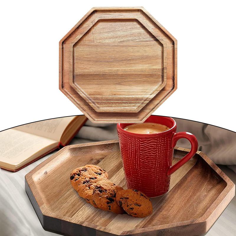 Akáciové dřevěné podnosy Servírovací talíře Osmiúhelníkový servírovací podnos Prkénko na chléb na ovoce, salát, sýrový talíř, podložky pod talíře