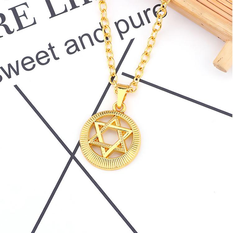 Alloy Round Hexagram Necklace Gold Color Sweater Chain Stylish Ornament Festival Birthday Gift