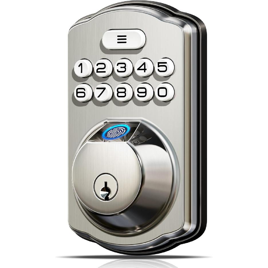 Veise Fingerprint Door Lock, Keyless Entry, Auto Lock, Electronic Keypad Deadbolt for Front Door, Biometric, Anti-Peeking Password, Easy Install,