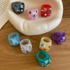 New Trendy Colorful Rhinestone Resin Finger Rings for Women Girls Sweet Chunky Irregular Geometric Rings Aesthetic Jewelry Gift