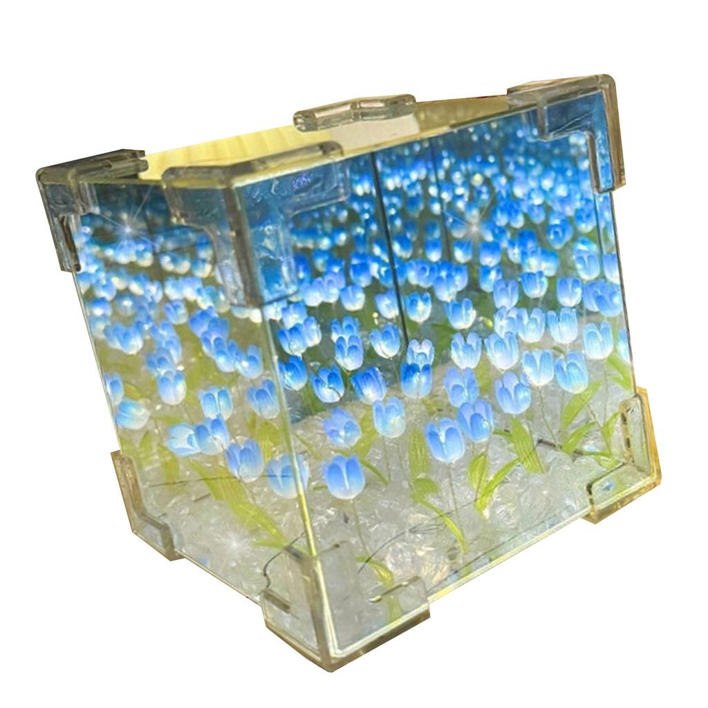Handcraft Lover DIY 21Pieces 3D Tulips Night Lamp and Mirror 2 In 1 Kits Handmade Flowers Night Light Set Desktop Decors