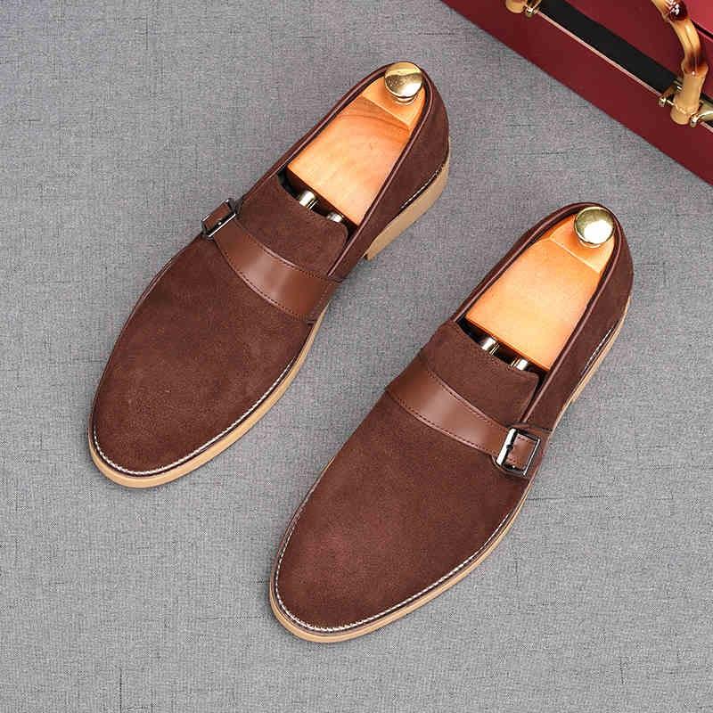 Fashion New Men's Suede Leather Slip On Shoes Male Luxury Designer Monk Strap Loafers Wdding Prom Homecoming Footwear Zapatos Hombre