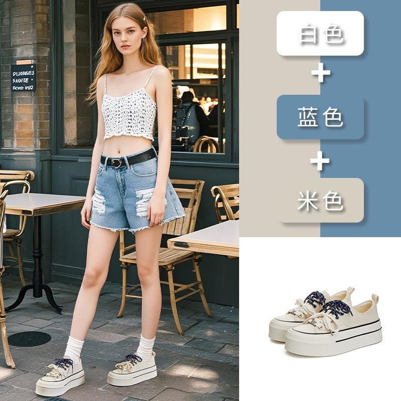 Doppelte Schnürsenkel Canvas-Schuhe Damen Frühling neu vielseitig dicke Bodenplatte Schuhe Damen bequem lässig einzelne Schuhe Sport Damenschuhe