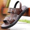 Casual Fashion Men Shoes Slip-On Leather Soft Non-slip Beach Summer Double Buckle Sandals Slippers Flats Flip Flop Walking Shoes