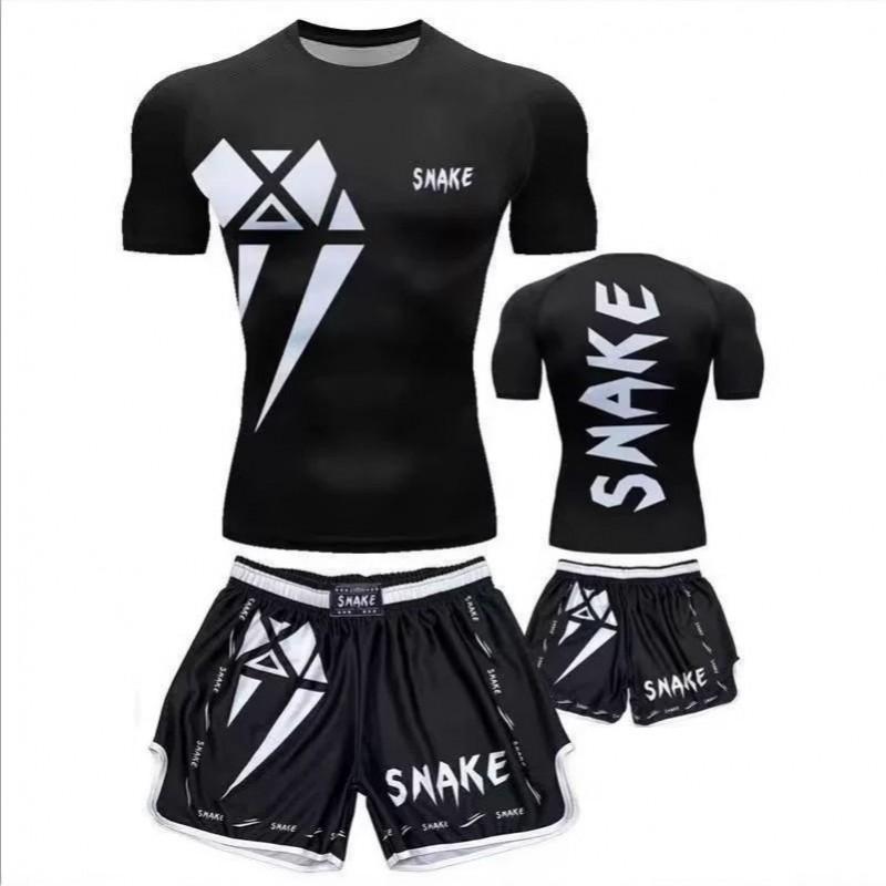 MMA Training Set Mens Short Sleeve Shorts Sanda Boxing Muay Thai Combat Sports Gym Workout