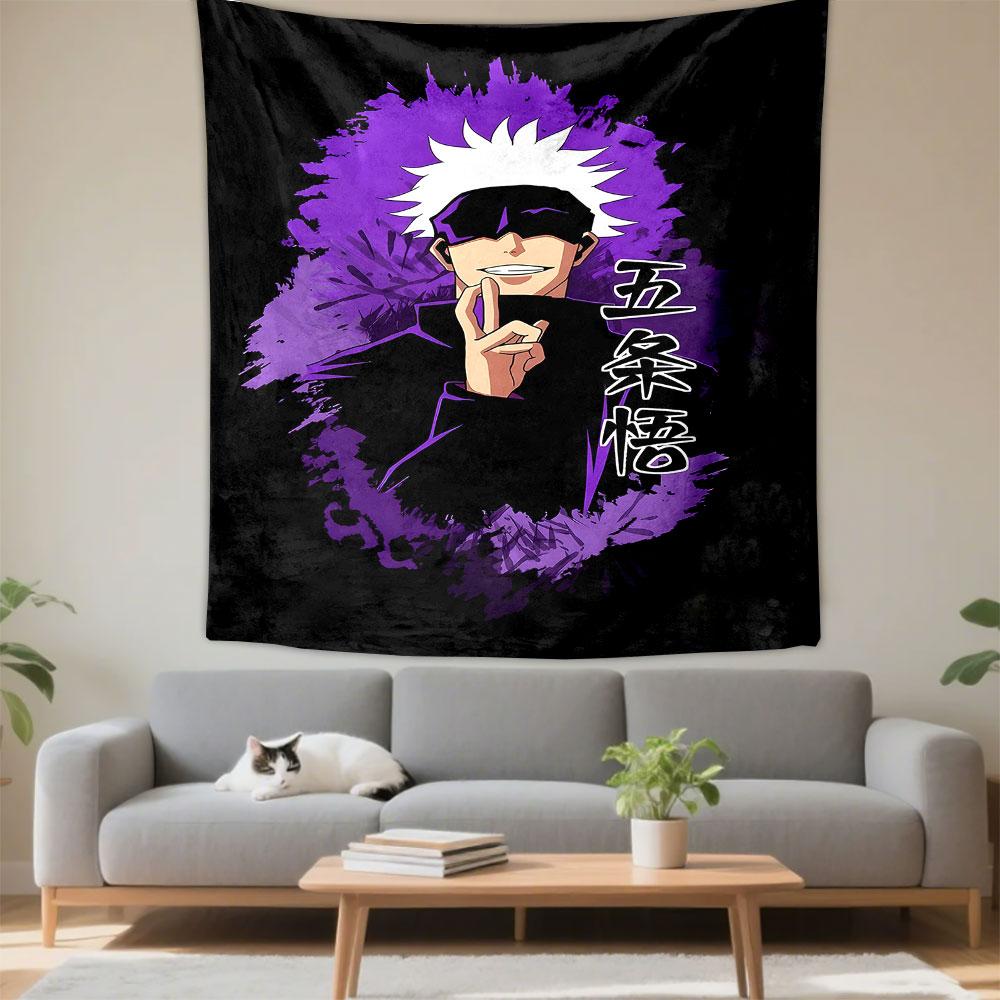 Jujutsu Kaisen Gojo Satoru White Hair Blindfold Purple Splash Wall Tapestry Anime Portrait Art Decor for Bedroom Dorm Game Room Gift