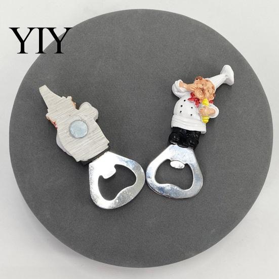 Kitchen Gadgets for Barbecue Grill Refrigerator Magnet Bottle Opener, 3D Cartoon Chef Resin Beer Cute Decor Home Soda Manual Can Punch Opener