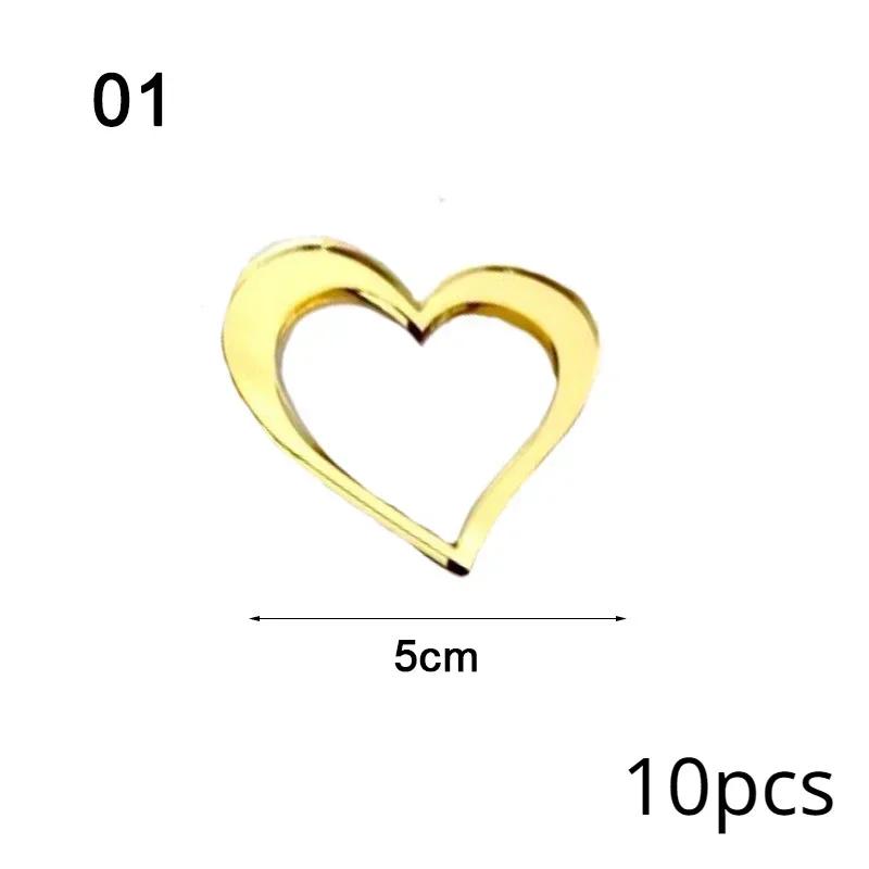 10Pcs Golden Heart Acrylic Cake Topper Valentine's Day Cupcake Decorations Anniversary Wedding Party Cake Toppers Kitchen Tools