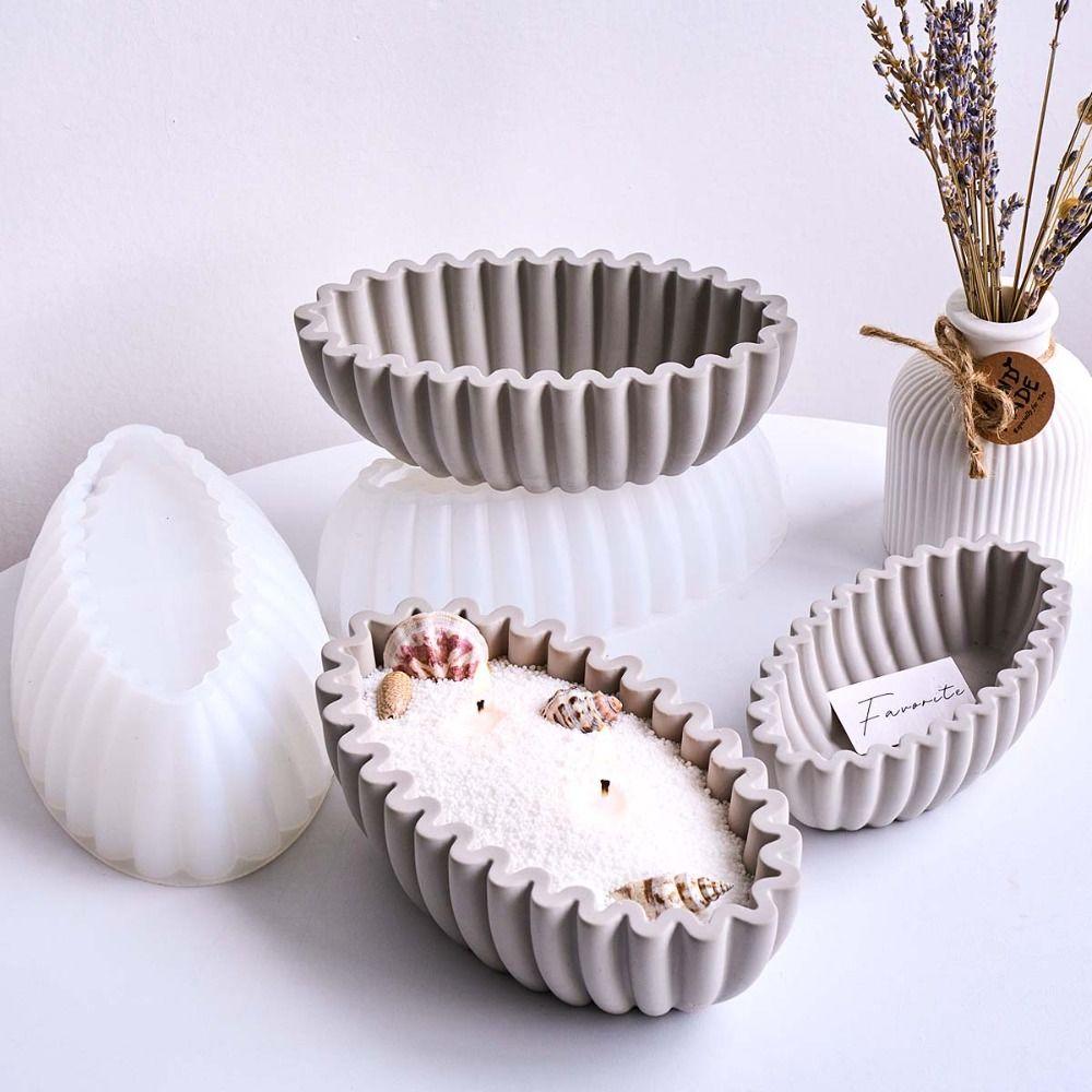 S/M/L Wavy Edge Tray Mold Striped Design Storage Bowl Mold New Flower Pot Mold Soap Making