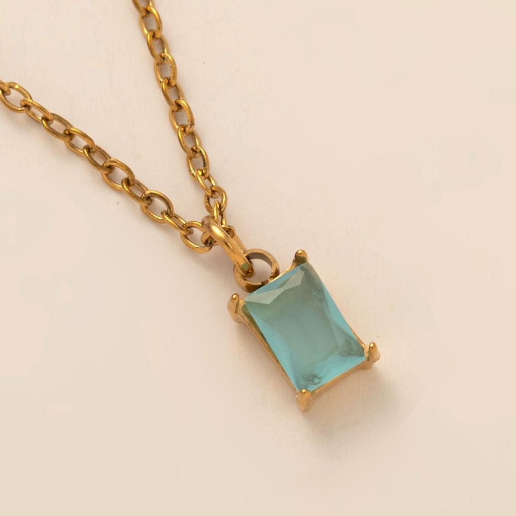 Titanium Steel Color Retention Necklace Rectangular December Birthstone Pendant Colorful Zircon Collarbone Chain Women'S Plated 18K Gold