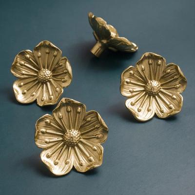 Retro Brass Blossom Flower Drawer Cabinet Door Handle Wardrobe Tea Caddy Jewelry Box Knob Decor Pulls Furniture Hardware
