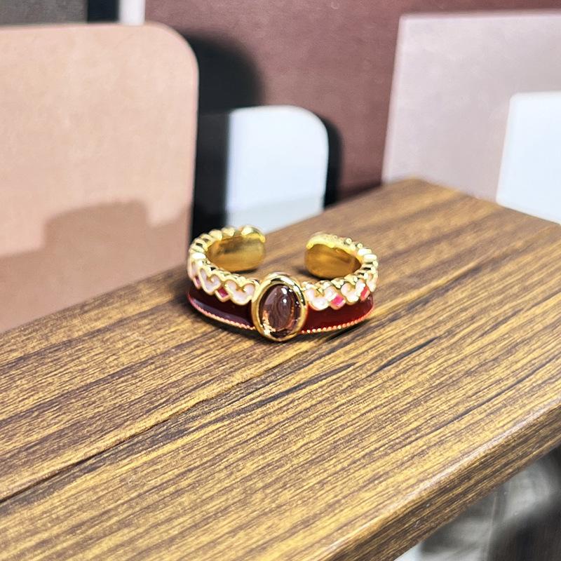 2026 Sweet and Cool Colorful Drip Glaze Temperament Court Style Retro Ring Female Flower Niche Ring