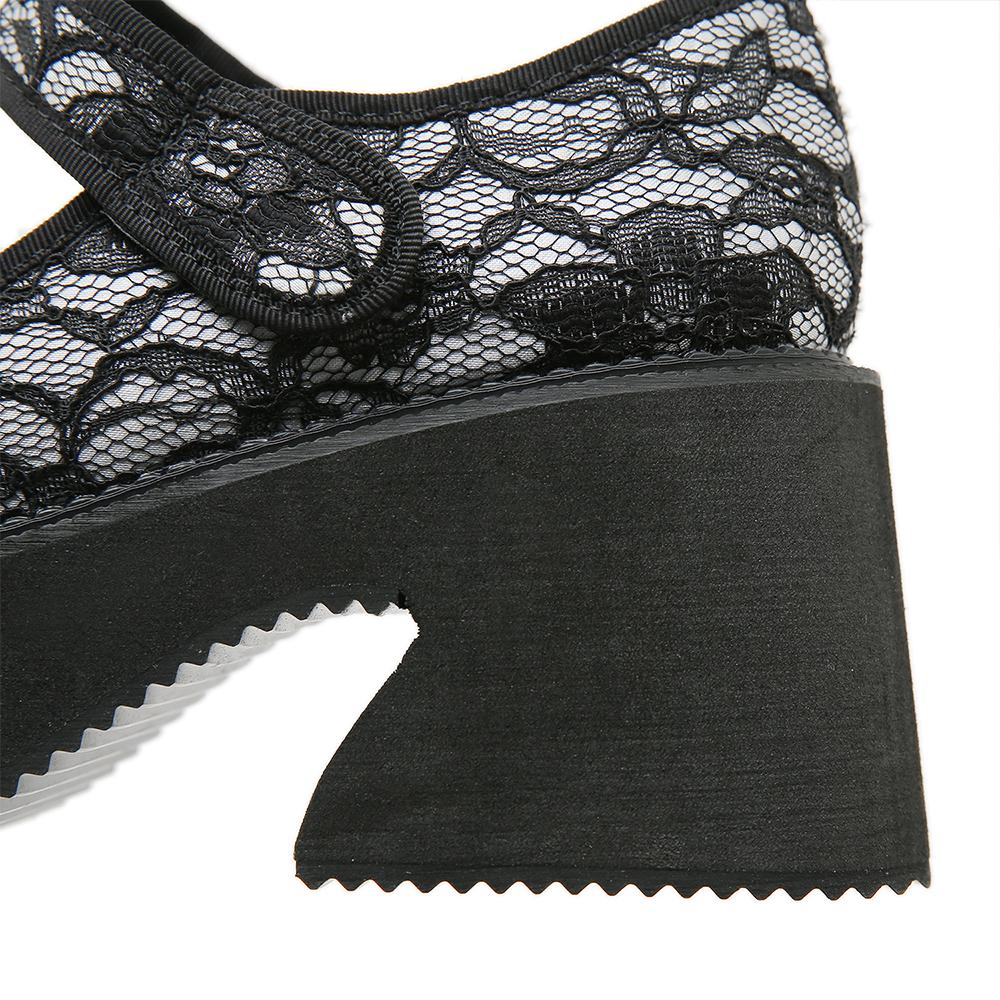 Gdgydh Platformové podpatky pro ženy Krajkové Květinové Silná Podrážka Robustní Podpatky Boty Mary Jane do školy Gumová Podrážka Bílé Svatební Boty