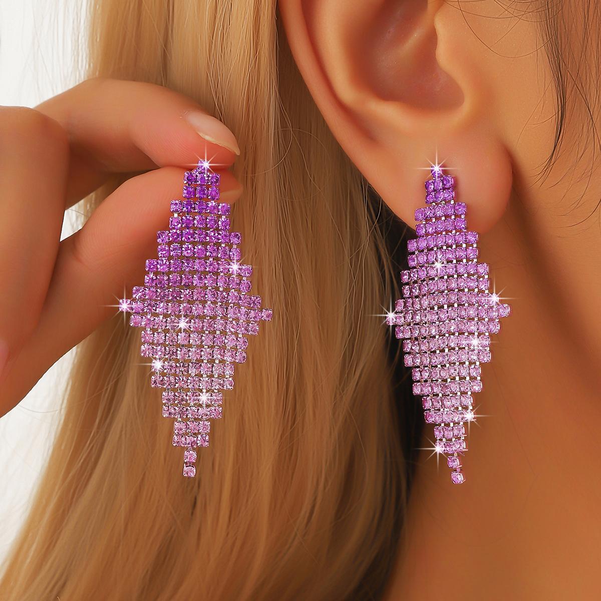 

2PC Women s Fashion Water Zircon Geometric Gradient Earrings, Suitable for Travel, Carnival, Party, Festival Dress Gifts