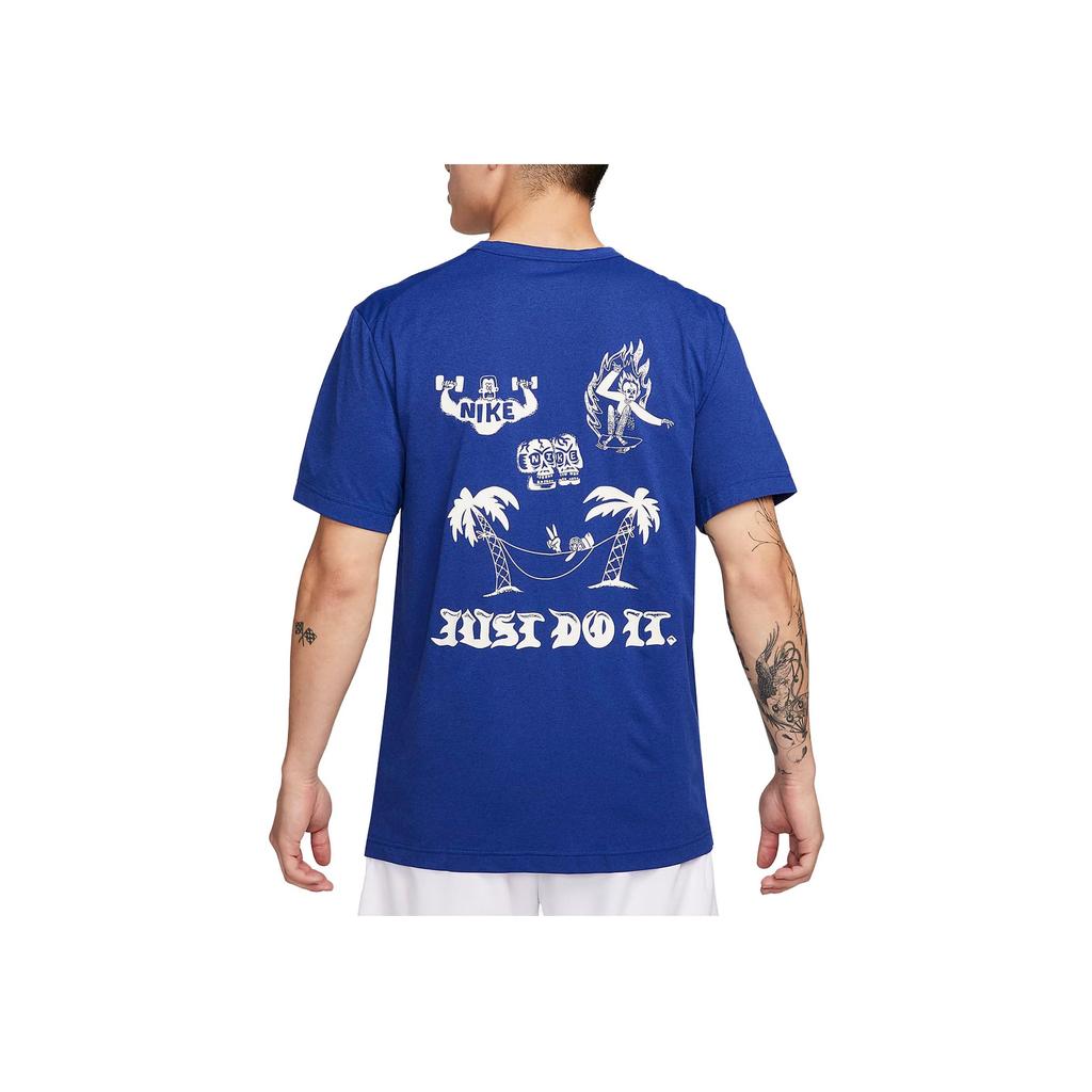 Nike Dri-Fit UV Hyverse Graphic Letter Print Sun Protection Quick-Dry Short Sleeve Fitness Top Men Tops Deep-Royal-Blue FB6895-455